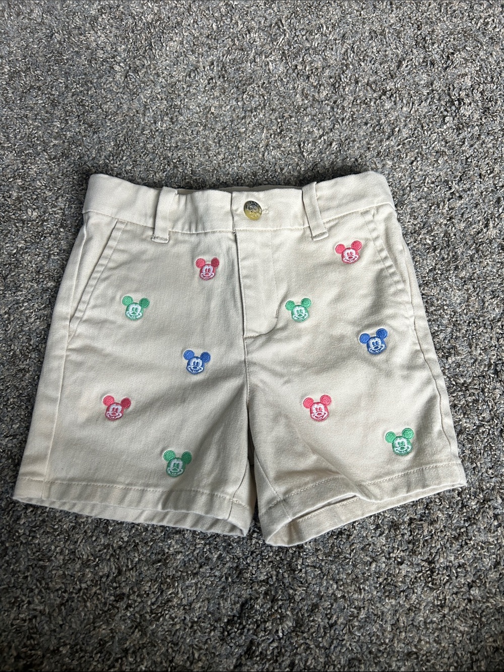 Janie and Jack Cream Shorts with Mickey Mouse Embroidery